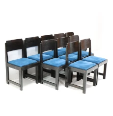 Set of 10 Art Deco Dining Chairs, Black Lacquered Oak, 1920s